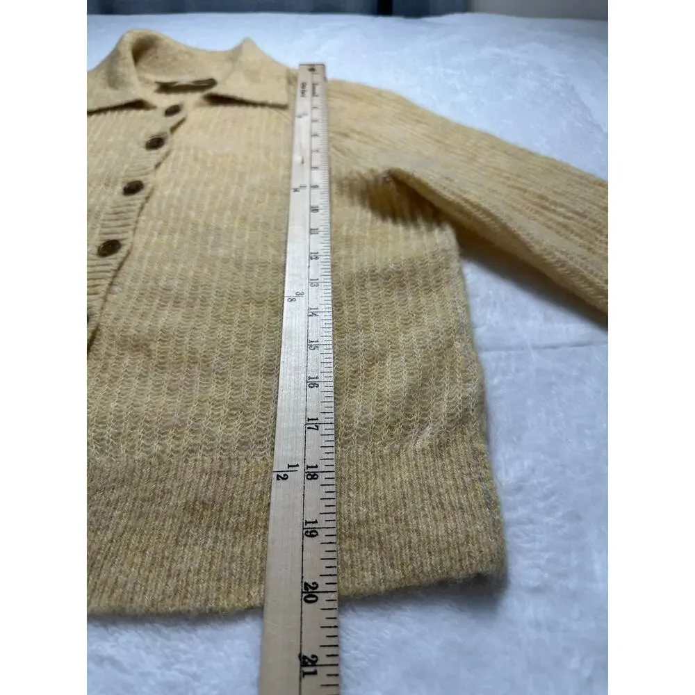 Everlane Alpaca Collared Cardigan Women Small Yellow Excellent Sheer Cottagecore